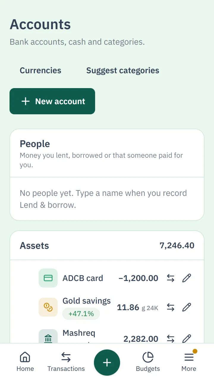 The accounts list in the Android app.