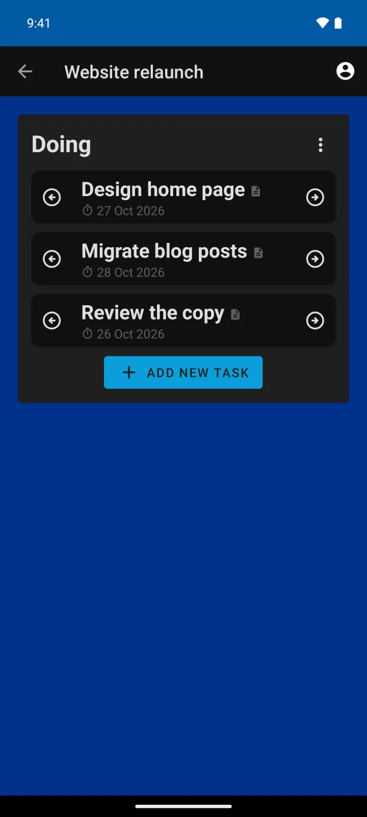 The same board in the dark theme.